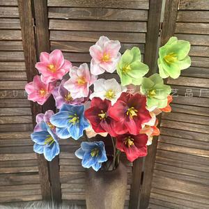 Flores Artificiales de Tulipán de Tres Cabezas Junheyuan, de Plástico y Seda, para Decoración de Bodas y Hogar, Impresas en 3D, Tela Mate - Product Image 1