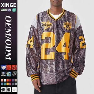 Camiseta Deportiva Americana Informal de Manga Larga con Logotipo Personalizado, Estampado de Camuflaje con Letras Digitales, Hombros Caídos, para Hombre - Product Image 1