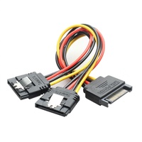 Kabel Splitter Daya SATA 15Pin 1 Male ke 2 Female dengan Kabel Ekstensi dan Pengunci, Adaptor Kabel Daya SATA untuk PC SSD