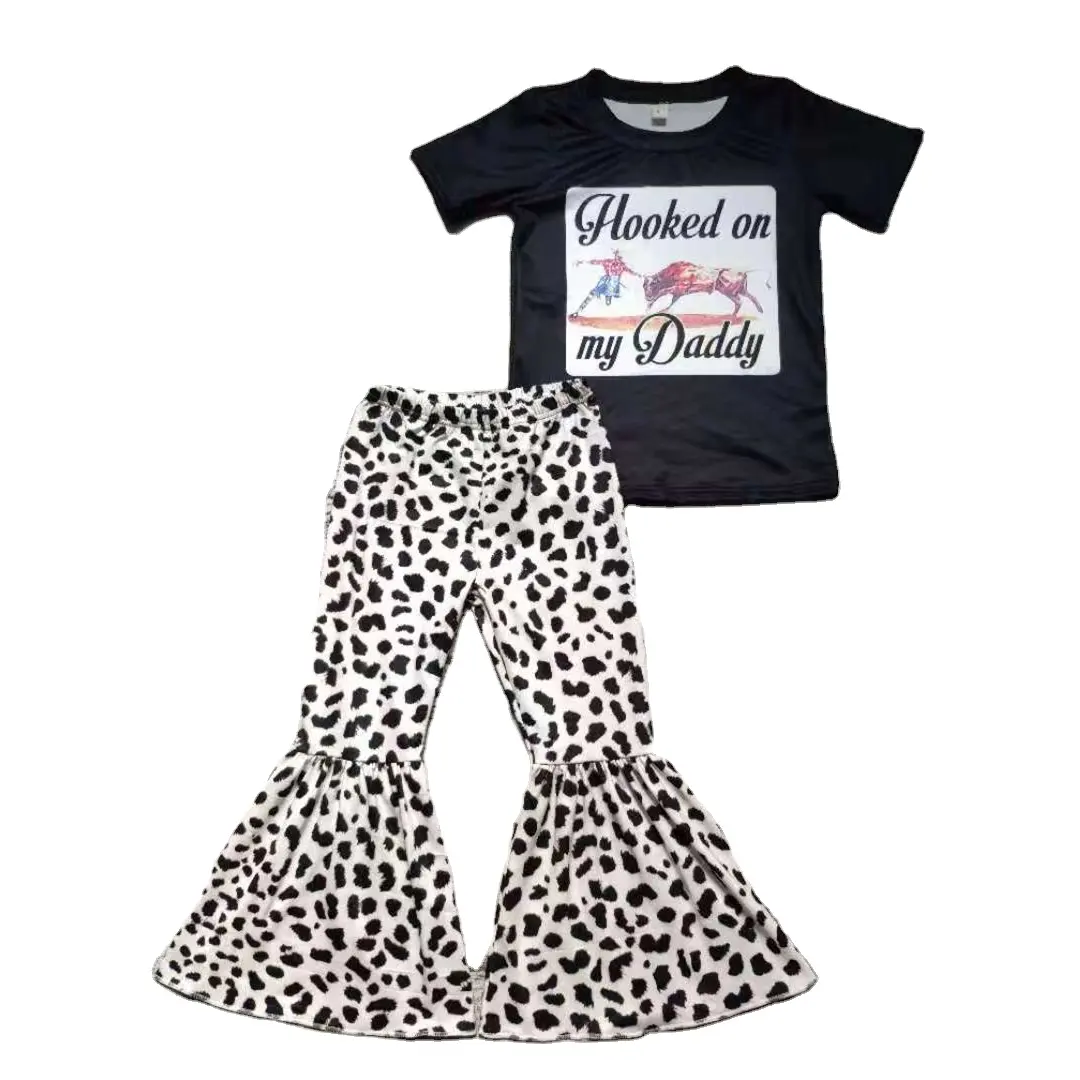 2020 Fashion Baby Girls Spring Fall Baby Girls Boutique Outfit Kids Leopard Bell Bottom Pants Set Toddler Girl Boutique Clothing