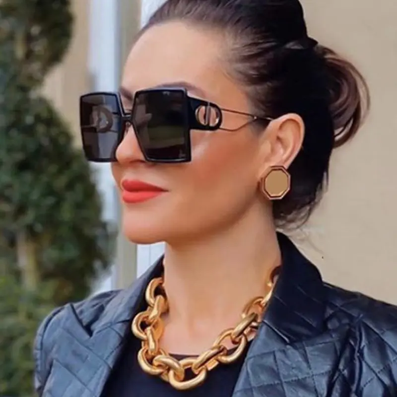 Commercio all'ingrosso di alta qualità uv400 progettista di marca alla moda quadrato nero di grandi dimensioni degli uomini delle donne shades occhiali da sole occhiali da sole 2021