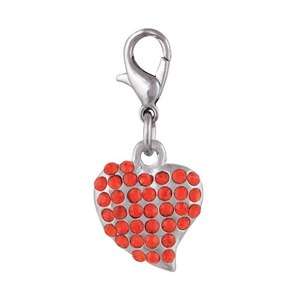 Ciondolo a forma di cuore di cristallo con strass rossi, tono argento, per la creazione di gioielli - Product Image 1