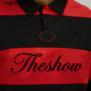 T-shirts à manches longues rayés vintage pour hommes, col en V, épaules tombantes, t-shirt oversize, streetwear, OEM ODM - Product Image 4