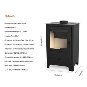 R0603A 5.5KW 84% Poêle à <span class=keywords><strong>bois</strong></span> intérieur écologique à haute efficacité pour le <span class=keywords><strong>chauffage</strong></span> avec alimentation <span class=keywords><strong>en</strong></span> air secondaire - Product Image 3