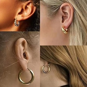 <b>Fashion</b> Jewelry Designer Wholesale Bulk Gold Plate Stainless Steel <b>Earrings</b> Women Statement Chunky Hollow Drop <b>Hoop</b> <b>Earrings</b> - Product Image 6