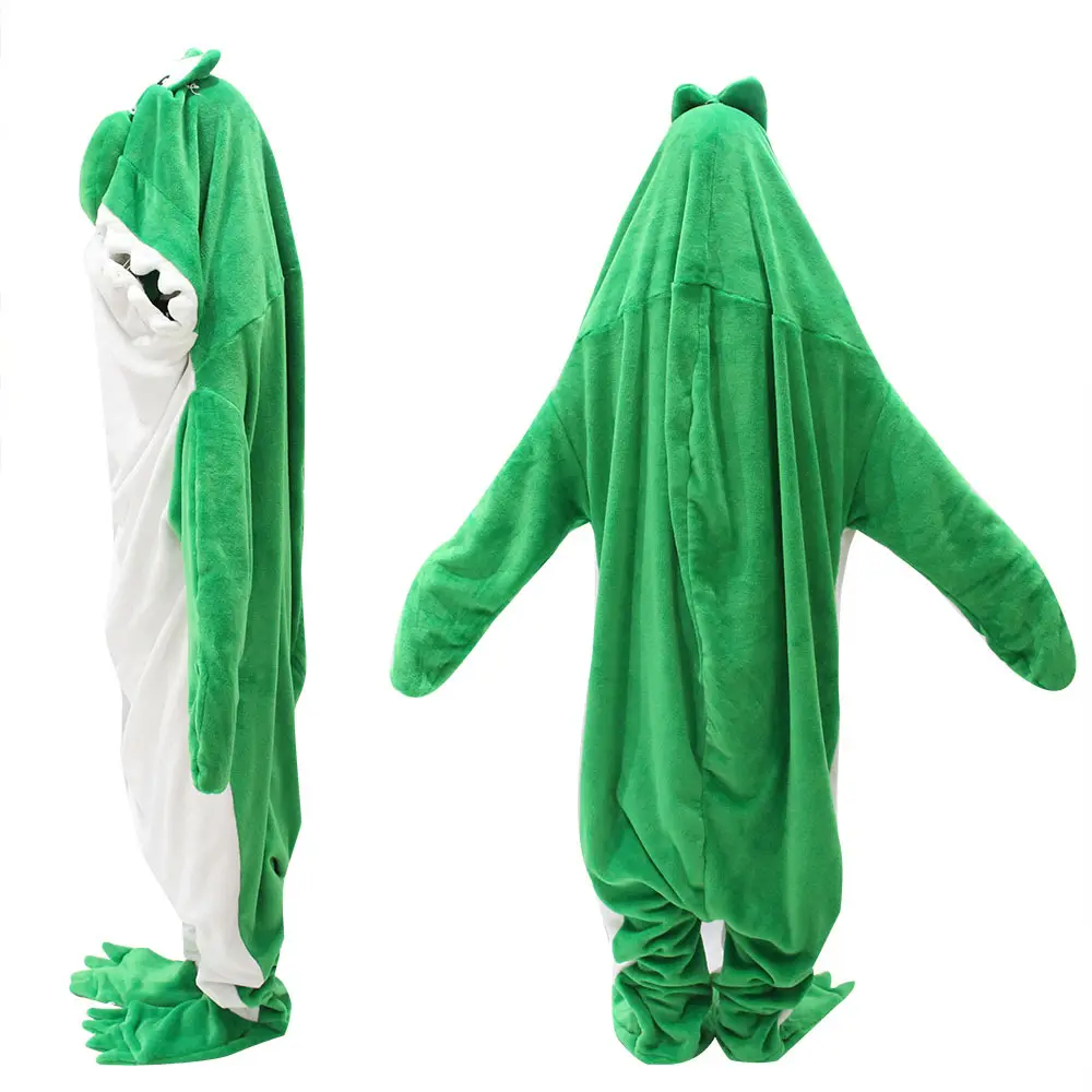 ชุดนอนแขนยาวลายการ์ตูนสำหรับใส่ในบ้านชุดวันซี่ผ้าสักหลาดสีเขียวอบอุ่นสำหรับฤดูหนาว