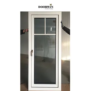 Desain Modern Hurricane benturan kaca temper dengan lapisan aluminium ganda kayu ayun keluar jendela untuk ruang tamu