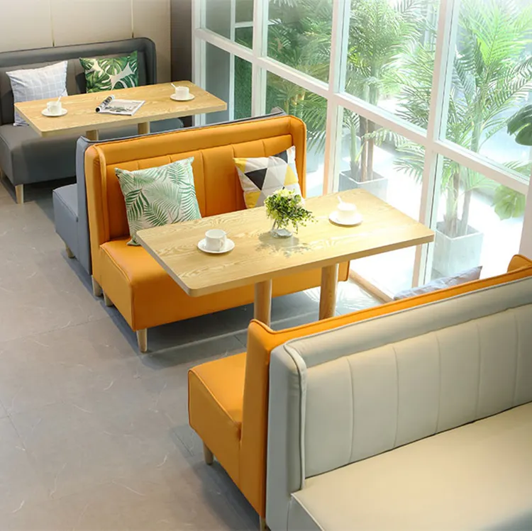 Banc de canapé de restaurant avec ensembles de table simple double face cabine café cadre en bois chaise de salle à manger