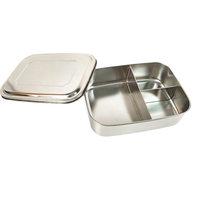 Boîte à lunch isotherme en acier inoxydable 304 étanche, rectangulaire, avec couvercle en bambou argenté, grande capacité, portable pour l'extérieur