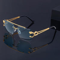 2023 Lunettes de Soleil Pas Chères Mode Vintage Tête de Léopard Double Pont Élégantes Sans Monture Protection UV400 pour Femme