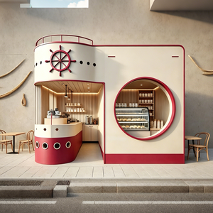 Cafetería con Diseño de Barco Rojo y Blanco, Quiosco de Comida Temático para Exteriores con Vitrina de Vidrio Integrada - Product Image 1