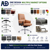 Chaise de bureau exécutive ergonomique moderne à dossier moyen en cuir avec hauteur réglable, pivotante et avec accoudoirs