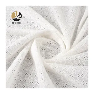 Custom pure high quality white cotton roll fabric eyelet embroidery fabric for girls dress