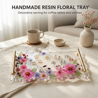 Plateau de vanité personnalisé en résine époxy avec fleurs pressées, modèle transparent, poignée dorée de luxe, organisateur de bijoux, décoration d'intérieur