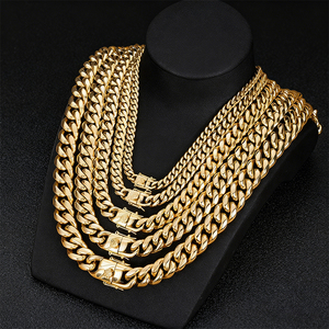 สร้อยคอแบบ Cuban Link ชุบทอง 18K ทำจากสแตนเลส ขนาด 7-30 นิ้ว 6 มม. 8 มม. 10 มม. 12 มม. 14 มม. สร้อยคอไทเทเนียมแบบ Cuban - Product Image 1
