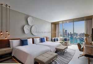 Budget Hotel Supplier Custom 3 Star Hotel Twin Bedroom Furniture Set 2 <b>Single</b> Wood <b>Base</b> <b>Beds</b> Frame with Headboard & Nightstand - Product Image 6