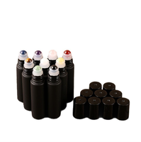 Flacon compte-gouttes roll-on noir mat 10 ml (0,3 oz) avec bille en jade naturel pour huile de massage des yeux, crème, sérum, huile essentielle