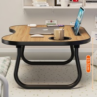 Table de lit pliante portable-Bureau d'ordinateur compact en panneaux de fibres de bois recyclées, conception légère et robuste avec porte-gobelet intégré