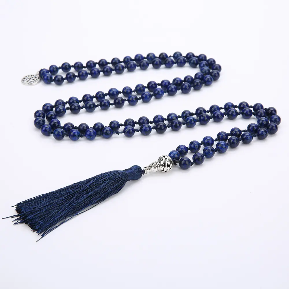 Collier chapelet en perles de prière Mala, bijoux musulmans, Lapis, 8mm, 108 pièces