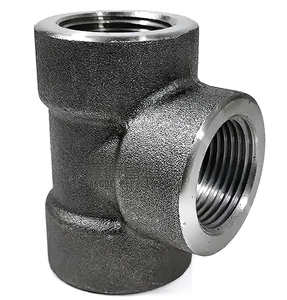 Raccord en T fileté ASME B16.11 ASTM A105 CL3000 haute pression, surface lisse forgée, filetage NPT, DN100 NPS 4 pouces - Product Image 1