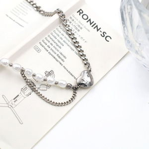 Pearl Heart Necklace And <b>Bracelet</b> <b>Set</b> Stainless Steel Women's Jewelry Gift <b>Set</b> - Product Image 3