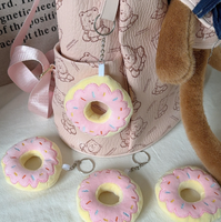 Porte-clés en peluche Donut Crème Rose, Pendentif Sac en Forme de Pain Mignon, Accessoire Ornemental Suspendu Doux et Adorable