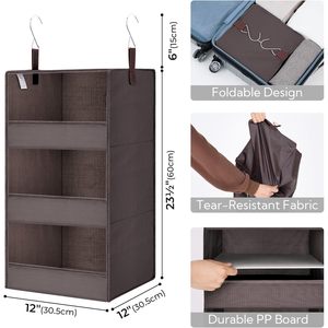Organisateur de placard suspendu à 3 étagères, étagère de rangement pliable en tissu pour l'organisation de la chambre à coucher, 33x15x85cm - Product Image 3