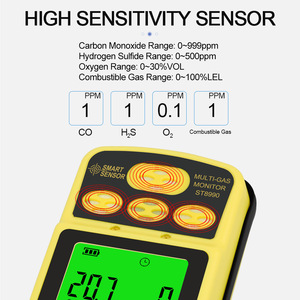 Détecteur de gaz SMART SENSOR 4 en 1 O2 LEL CO H2S, analyseur d'alarme rechargeable avec fonction de rétroéclairage ST8990 - Product Image 3
