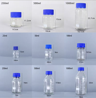 Bouteille en verre vide à large ouverture de 250 ml, 500 ml, 1000 ml pour réactifs et milieux de culture avec bouchon à vis bleu