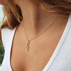 สร้อยคอแผนที่อิสราเอล ชุบทอง 18K จี้ดินแดนศักดิ์สิทธิ์ เครื่องประดับยิว ของขวัญเครื่องประดับยิว สร้อยคอสัญลักษณ์มรดกภาษาฮีบรู สำหรับผู้หญิงและผู้ชาย - Product Image 2