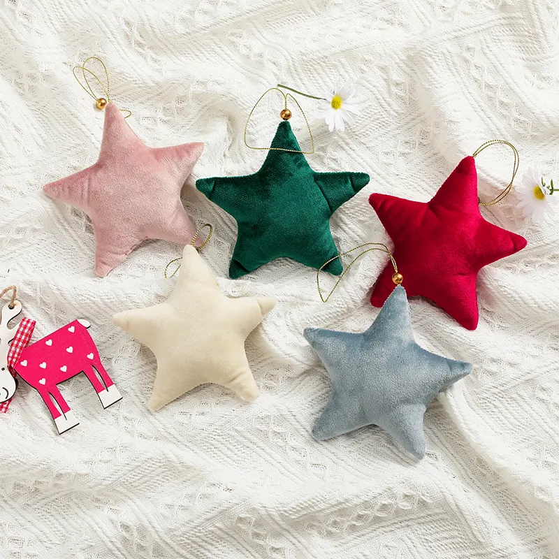 New Design Custom Nordic Style 8 Colors Cute Velvet Hanging Christmas Star Decoration