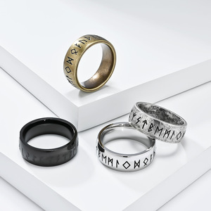 Viking Rune Ring <b>Titanium</b> Steel Unisex Men Women Everyday Wear Retro Style Letter Pattern Jewelry - Product Image 1