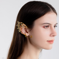 Boucles d'oreilles manchette féeriques en forme de fleur romantique faites à la main avec perles de cristal pour femmes, idéales pour Halloween et le cosplay, vente en gros