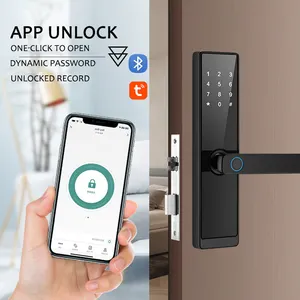 Tuya Smart maniglia porta blocco Bluetooth lettore di schede RFID senza chiave voce codice di impronte digitali caratteristiche Home Hotel ufficio porta in legno