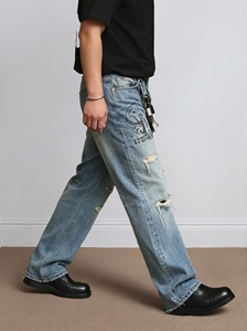Pantalones Vaqueros Desgastados para Hombre, Estilo Vintage, Corte Regular, Pantalones de Mezclilla, Ropa Urbana, Pantalones Casuales Rotos, 100% Algodón, Lavables, Primavera - Product Image 4