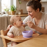 Ensemble de bols d'alimentation en silicone de qualité alimentaire certifié LFGB avec base à forte ventouse, ustensiles pour bébé compatibles lave-vaisselle