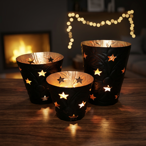 Sonnet Decor – Ensemble de 3 bougeoirs cylindriques en fer, faits à la main, impression numérique 1 couleur, résistants à la chaleur, décoration d'intérieur, modèle 2122 - Product Image 2