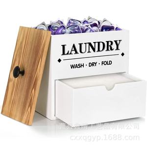 Caja de almacenamiento de madera maciza de doble capa para el hogar, caja de almacenamiento de detergente en pastillas de madera, caja de almacenamiento de detergente en polvo de madera para - Product Image 3
