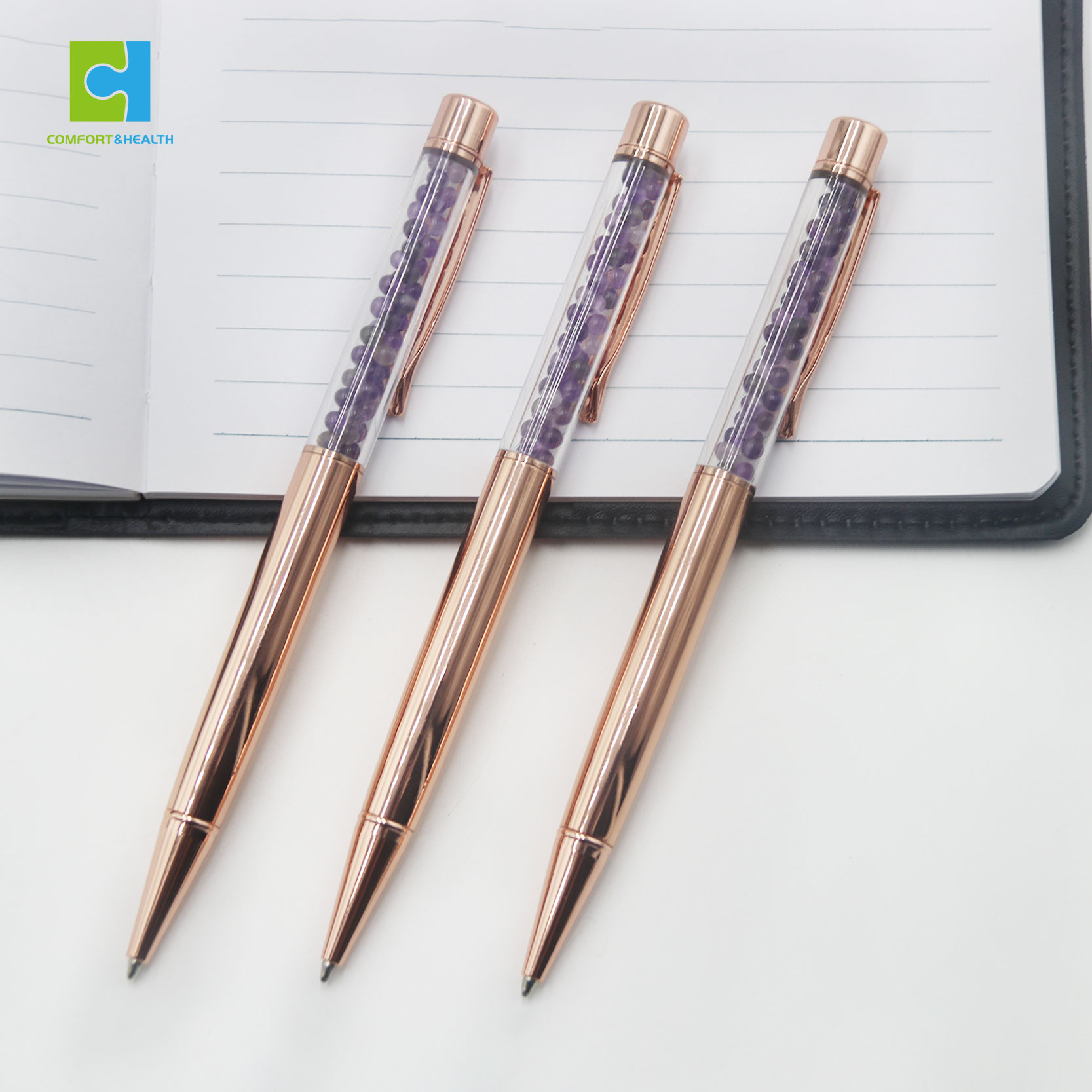 Металлическая шариковая ручка с натуральным драгоценным камнем и логотипом на заказ