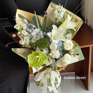 Papel de Regalo Impermeable con Diseño de Peonías, Paquete de 20 Piezas, Papel Dorado para Envolver Flores, para Floristería, Venta al Por Mayor - Product Image 5