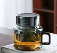 Bouilloire à thé en verre créative résistant à la chaleur anti-déflagrant Portable 400ml Pot séparateur d'eau à thé filtré avec manche en bois