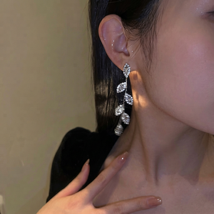 Leaf <b>Diamond</b> <b>Dangle</b> <b>Earrings</b>, Emerald Cut Lab Grown <b>Diamonds</b>, 14K White Gold - Product Image 1
