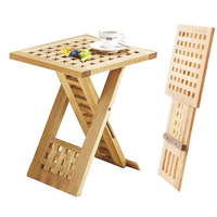 Table pliante portable en bois avec plateau quadrillé, table d'appoint pour patio extérieur, pour la maison et le camping