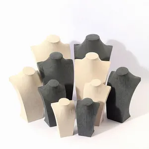 All'ingrosso porta ciondolo manichini busto Torso gioielli Display Set grigio scuro Beige velluto grigio colore grigio espositore collana di gioielli