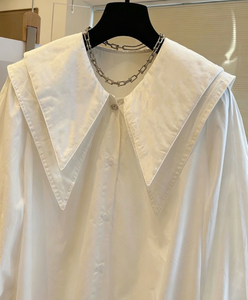 Camisa Blanca de Doble Capa con Solapa Grande <span class=keywords><strong>para</strong></span> <span class=keywords><strong>Mujer</strong></span>, Blusa Holgada de <span class=keywords><strong>Manga</strong></span> <span class=keywords><strong>Larga</strong></span> con Botones, Elegante y Casual <span class=keywords><strong>para</strong></span> Oficina - Product Image 3