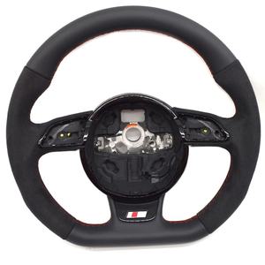 Volant sport en cuir Alcantara <span class=keywords><strong>rouge</strong></span> entièrement recouvert, à fond plat, pour <span class=keywords><strong>Audi</strong></span> A4 B8 A3 8V A4 A5 A7 Q3 Q5 Q7 - Product Image 1