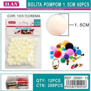 Pompon ILAN 1,5 cm color crema, articoli per artigianato e decorazioni fai da te - Product Image 3