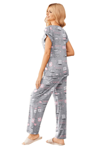 Chemise de nuit en coton pour femme SFY-YH00138, manches courtes, vêtements de nuit avec imprimé décontracté, pyjama ample et confortable en satin pour l'automne et le printemps - Product Image 3