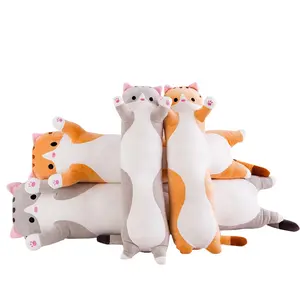 Tamaños grandes juguetes de animales de peluche lindo gato peluche sofá cojín decoración del hogar suave cuerpo largo forma de gato abrazando almohadas de felpa