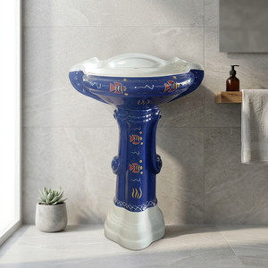 Lavabo de baño de cerámica, soporte de lavado de doble nivel, Pedestal completo, lavabo musulmán Wudu, lavabo de cerámica de ley - Product Image 3